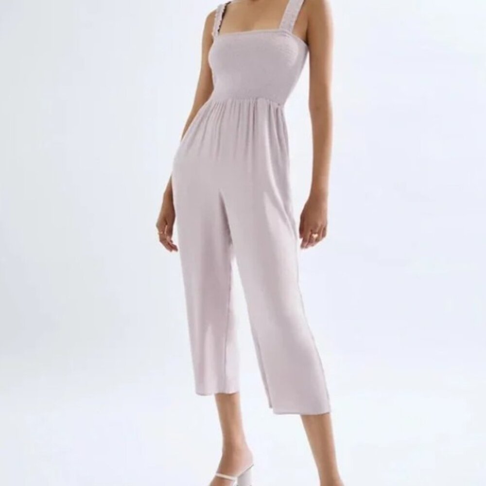 NWT Aritzia Wilfred Wide Leg Smocked Jumpsuit in 'Gull Grey'  - Size 2XS
